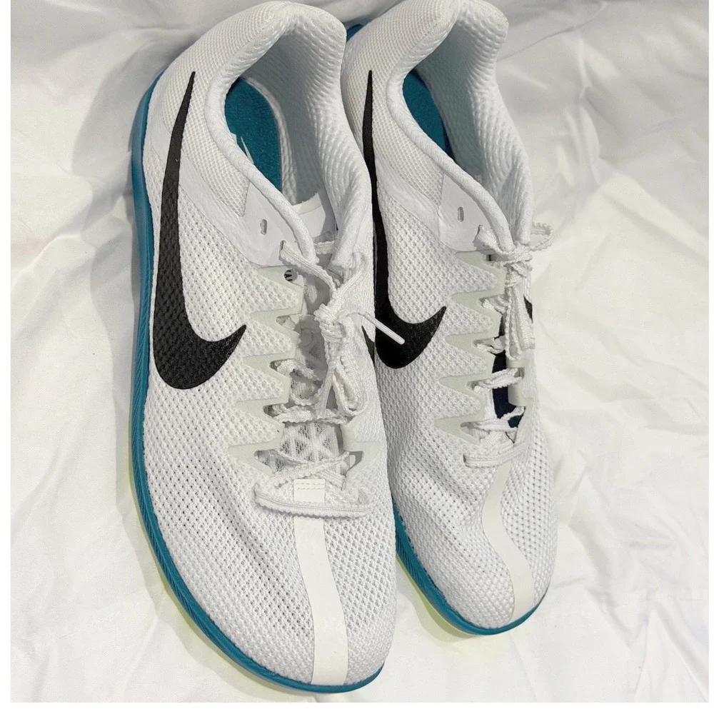 Nike Rival Distance Track Field Spikes White Teal Yellow M9.5 W11 Sporty 106-31